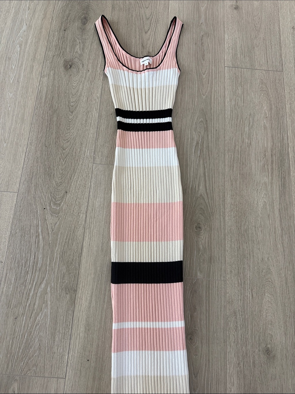 superdown Sleeveless Ribbed Midi Dress in Pink, Cream & Black